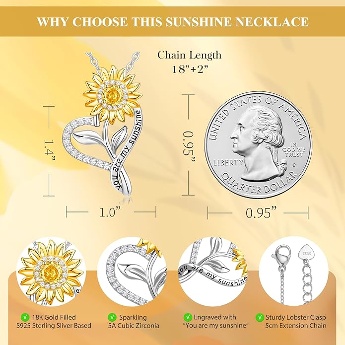 Anniversary for Gifts Women Wife, 18k Gold Plated Sunflower Necklaces for Women, Anniversary Her Gifts Birthday Gift for Wife You Are My Sunshine Woman's Jewelry Girlfriend Grandma Mom Daughter