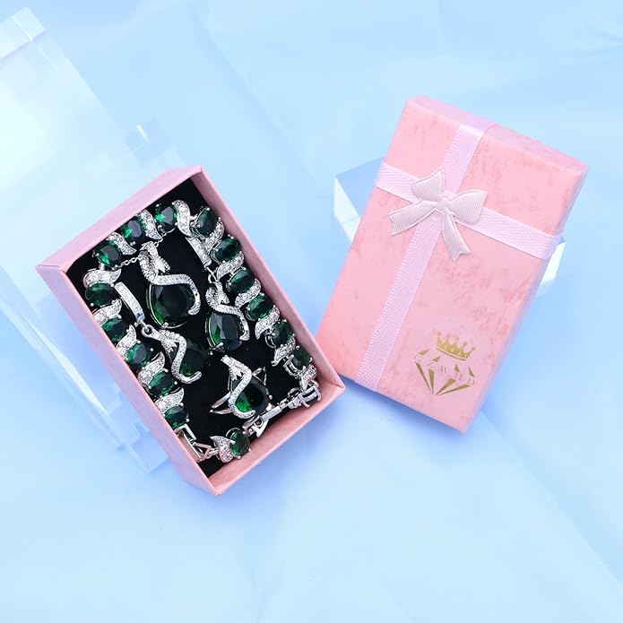 GZWHD Jewelry Set for Women Water Drop Cubic Zirconia Artificial Crystal Earrings Pendant Necklace Open Ring Tennis Bracelet Wedding Anniversary Birthday Engagement Gift for Bridesmaid Wife Girlfriend Friend