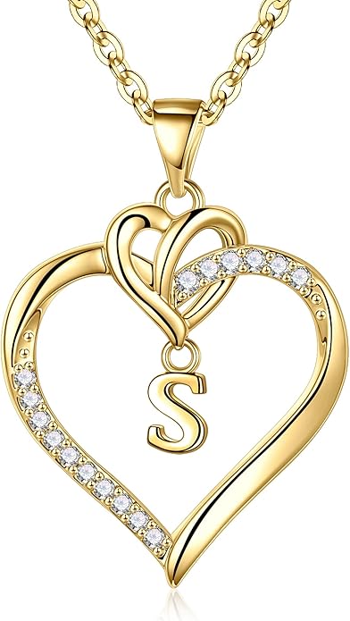 STORUP Heart Initial Necklaces for Women Girls, 14K Gold Plated Cubic Zirconia Heart Initial A-Z Pendant Necklace Dainty Heart Necklaces for Women Teen Girl Jewelry Birthday Gifts