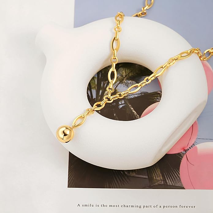 18k Gold Chain Link Necklace for Women, Baroque Pearl/Compass Pendant Necklace