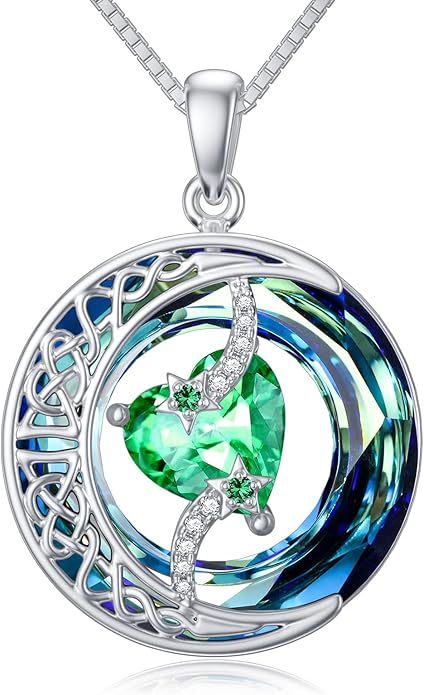 TOUPOP Birthstone Necklace 925 Sterling Silver Moon and Star Pendant with Blue Crystal Celtic Moon Jewelry Birthday Christmas Gifts for Women Mom Wife Her Daughter