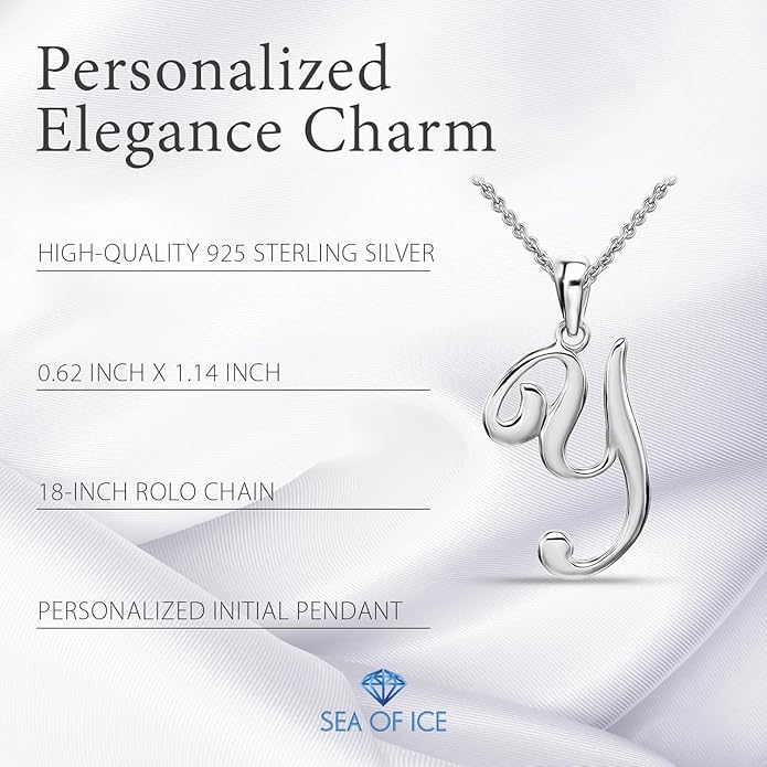 SEA OF ICE Letter Initial Necklace, Alphabet Letter Pendant Necklace, Sterling Silver, Gold, Rose Gold Necklace for Women, Elegant Initial Necklaces, Personalized Custom Women's Necklaces