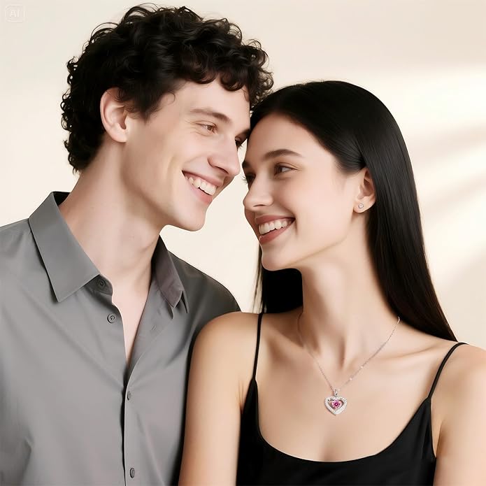 Full Moissanite Heart Necklace - No CZ! 2ct Vibrant Birthstone & 30 White Gems | 12 Month Gifts for Wife, Mom, Her | Anniversary, Valentine's Day, Mother's Day Jewelry