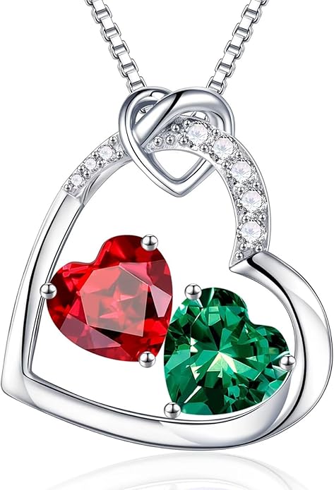 Iefil Birthstone Necklace for Women - 925 Sterling Silver Birthstone Necklace, Anniversary Birthday Gifts for Women Wife Girlfriend, Jewelry for Mom Daughter