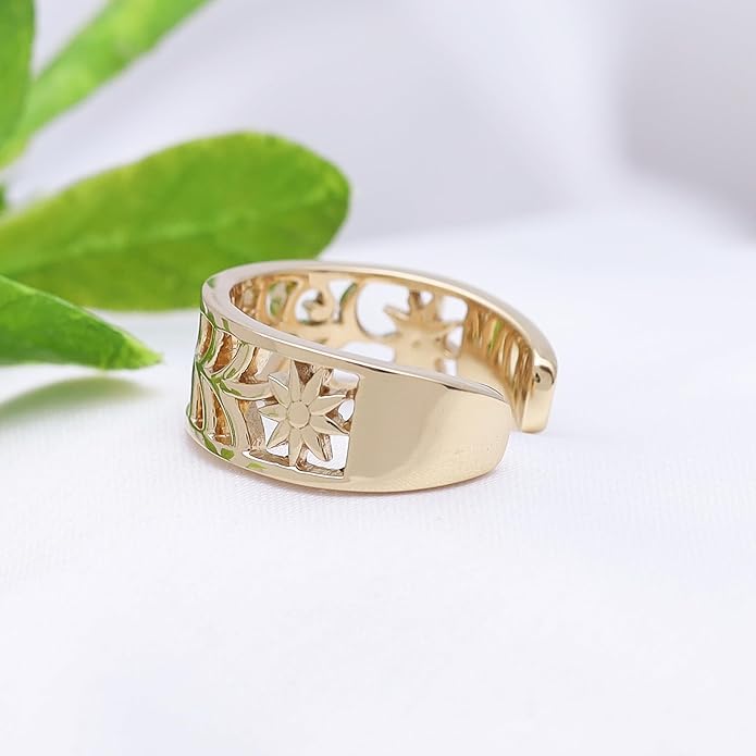 Adjustable Flower Toe Ring Jewelry for Women 14k Gold Plated Sterling Silver