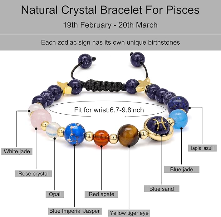 Zodiac Bracelets for Women Men,12 Constellations Healing Crystal Stone Beads Bracelet Birthday Zodiac Gifts Horoscope Spiritual Jewelry Bracelet Gifts