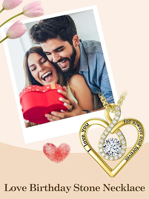 I Love You For Always and Forever Birthstone Necklace Infinity Love Heart Pendant Jewelry Christmas Valentine Mothers Day Birthday Gifts for Women Her Wife Girlfriend