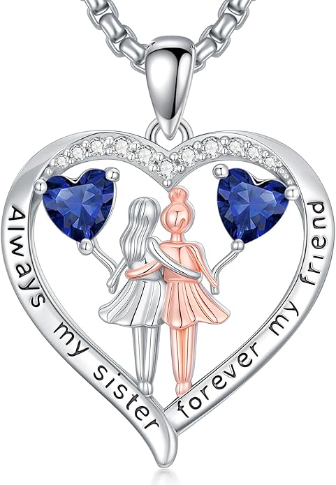 Always My Sister Forever My Friend Birthstone Pendant Necklace Women Jewelry Christmas Valentine Mothers Day Birthday Gifts for Women Sister From Sister