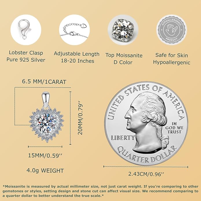 Moissanite Heart Necklace for Women – Shiny Pendant of Love with 925 Sterling Silver Chain, 1-2 Carat Moissanite, Adjustable 18-20 Inch, Romantic Anniversary Jewelry