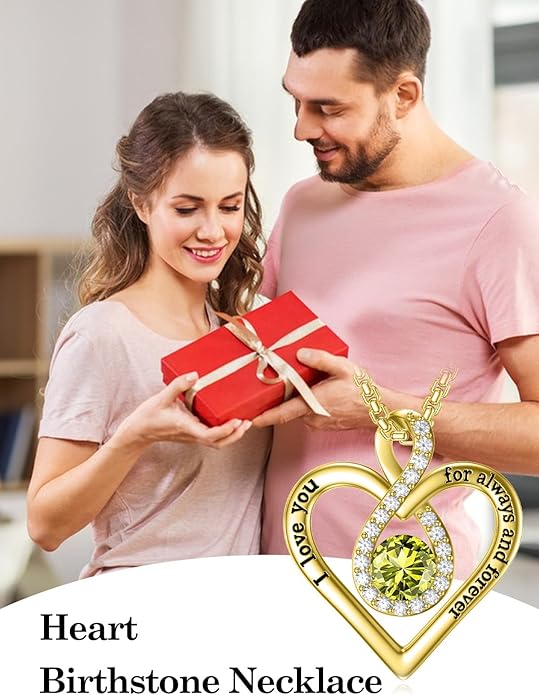 I Love You For Always and Forever Birthstone Necklace Infinity Love Heart Pendant Jewelry Christmas Valentine Mothers Day Birthday Gifts for Women Her Wife Girlfriend