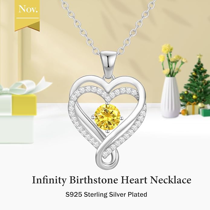 Infinity Heart Birthstone Necklace for Women Wife 18K Rose Gold Plated,Anniversary for Women Wife Her Birthday Gift for Girlfriend Mom Daughters, I Love You Women's Jewelry