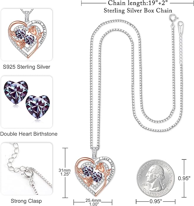 Iefil Birthstone Necklace for Women - Sterling Silver Birthstone Necklace Anniversary Birthday Gifts for Her Wife Mom Daughter