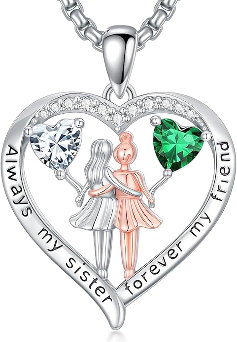 Always My Sister Forever My Friend Birthstone Pendant Necklace Women Jewelry Christmas Valentine Mothers Day Birthday Gifts for Women Sister From Sister