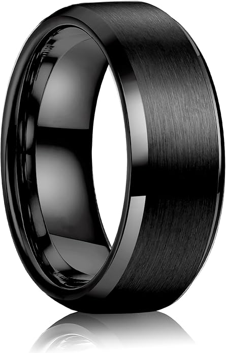 Jstyle Stainless Steel Rings for Men Women 8MM Wedding Band Rings Matte Surface - Beveled Polished Edge Mens Ring Size 6-14