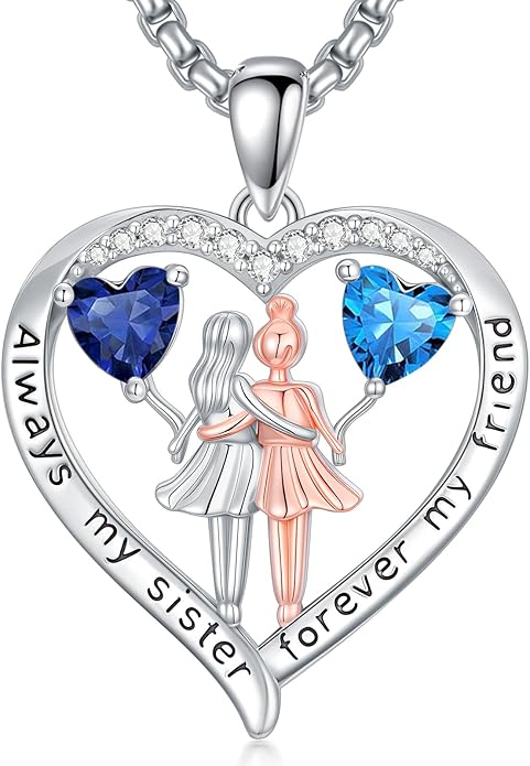 Always My Sister Forever My Friend Birthstone Pendant Necklace Women Jewelry Christmas Valentine Mothers Day Birthday Gifts for Women Sister From Sister
