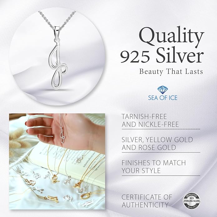 SEA OF ICE Letter Initial Necklace, Alphabet Letter Pendant Necklace, Sterling Silver, Gold, Rose Gold Necklace for Women, Elegant Initial Necklaces, Personalized Custom Women's Necklaces