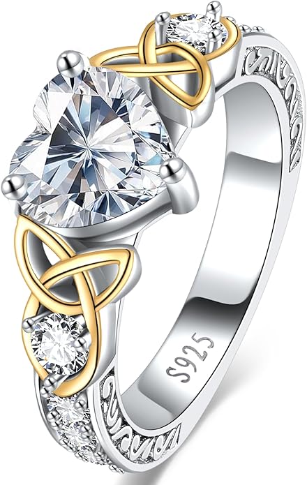 2Ct Moissanite Engagement Ring for Women, D Color VVS1, Heart Shaped Celtic Style, 925 Sterling Silver Wedding Anniversary Promise Gift