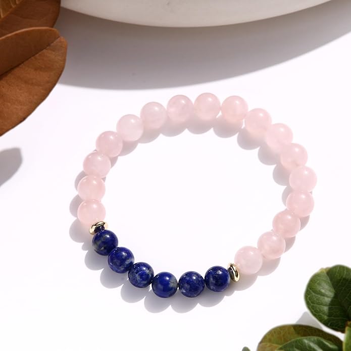 HOZEAL Rose Quartz Pink Opal Peru Crystal Bracelet, Love Friendship Crystal Stone Chakra Bracelet, Business Money Energy Wealth Good Luck Prosperity Feng Shui Beaded Bracelet for Men Women