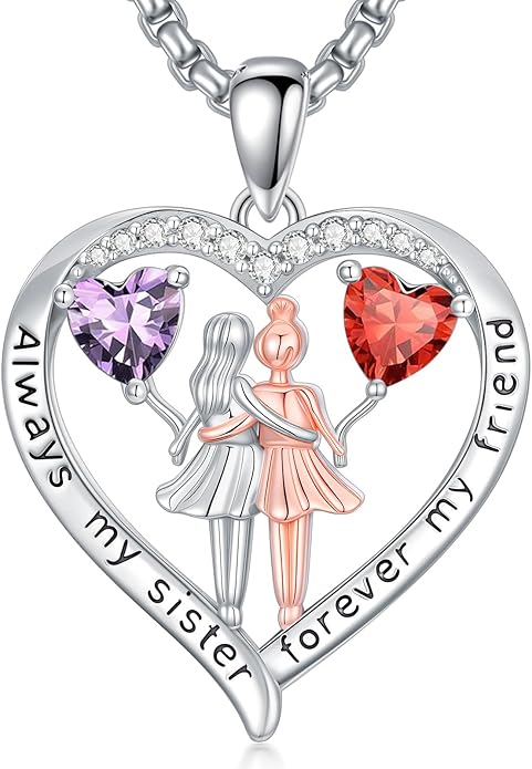 Always My Sister Forever My Friend Birthstone Pendant Necklace Women Jewelry Christmas Valentine Mothers Day Birthday Gifts for Women Sister From Sister