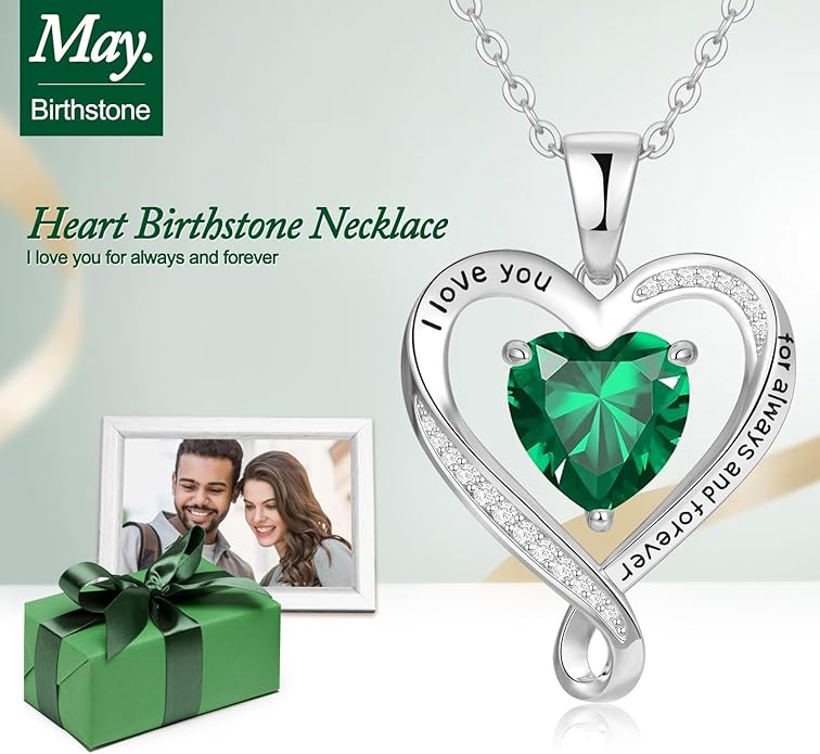 Birthday Gifts for Women Wife Infinity Heart Birthstone I Love You Necklace for Women S925 Sterling Silver Anniversary Wedding Gifts for Christmas Valentines Mothers Day Women's jewelry Diamond Pendant Necklaces Gift for Her Mom Daughter Grandma