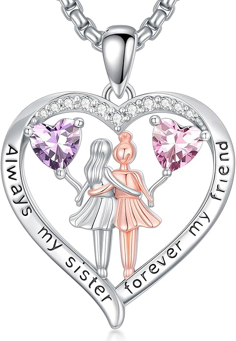 Always My Sister Forever My Friend Birthstone Pendant Necklace Women Jewelry Christmas Valentine Mothers Day Birthday Gifts for Women Sister From Sister