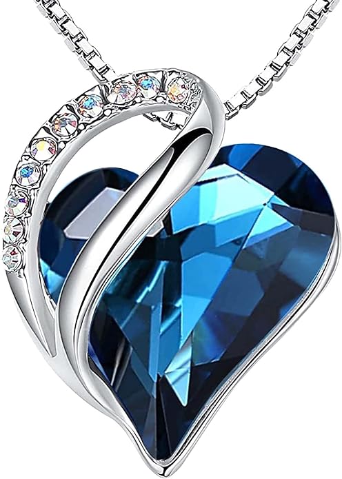 Necklaces for Women, Infinity Love Birthstone Heart Crystal Pendant, Birthday Jewelry Gifts for Her, Mom, and Wife, Silver Plated, 18 plus 2 inch Adjustable Chain