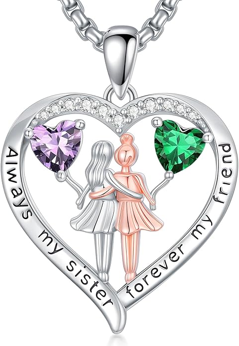Always My Sister Forever My Friend Birthstone Pendant Necklace Women Jewelry Christmas Valentine Mothers Day Birthday Gifts for Women Sister From Sister