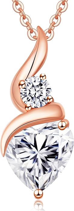 Moissanite Heart Pendant Necklaces for Women，925 Sterling Silver Gold Plating Necklace with Birthstone，Ideal Anniversary Present or Birthday Christmas Valentine Engagements Mothers Day Jewelry Gifts for Mom Wife Her Girlfriend