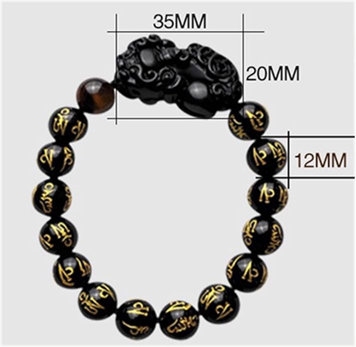 Feng Shui Handmade Obsidian Pi Yao/Pi Xiu with Six Syllables Bracelet for Protection and Wealth