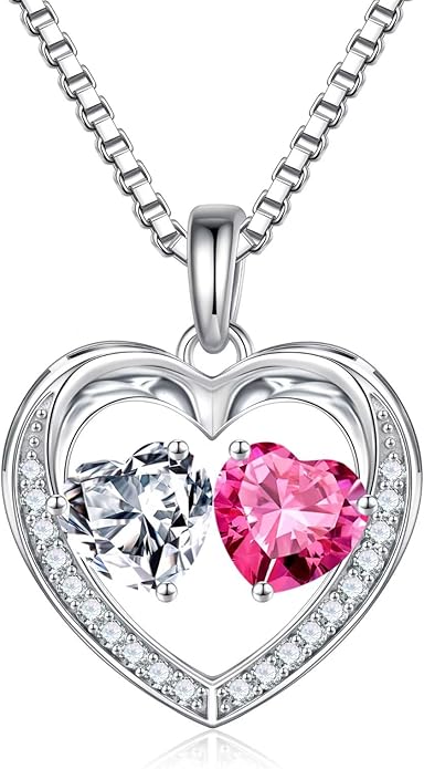 Iefil Birthstone Jewelry for Women - 925 Sterling Silver Birthstone Necklace, Anniversary Birthday Gifts for Women, Jewelry Gifts for Her Wife Mom Daughter