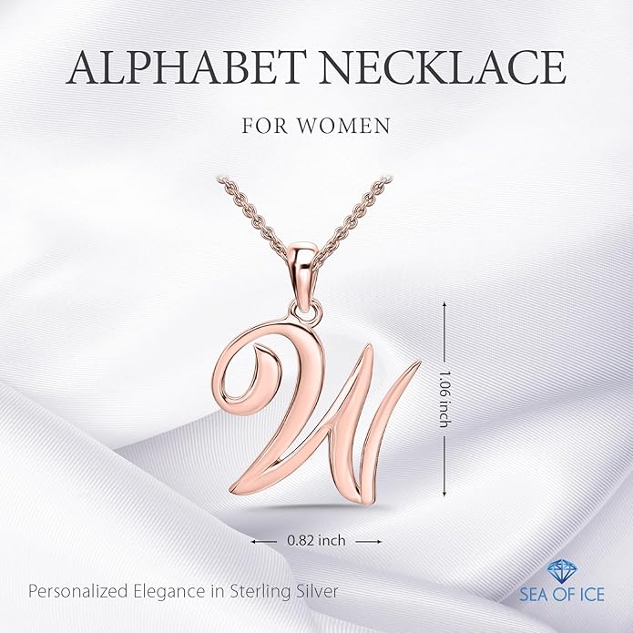 SEA OF ICE Letter Initial Necklace, Alphabet Letter Pendant Necklace, Sterling Silver, Gold, Rose Gold Necklace for Women, Elegant Initial Necklaces, Personalized Custom Women's Necklaces