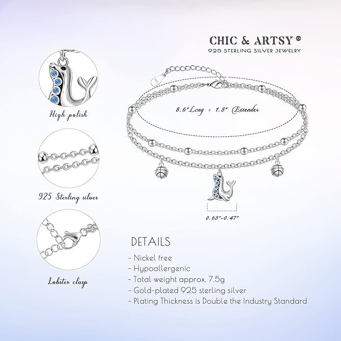 CHIC & ARTSY Womens Sterling Silver Created Opal Layered Anklet Bracelet Dainty Beaded Chain Adjustable 11" Best Friend Anklet