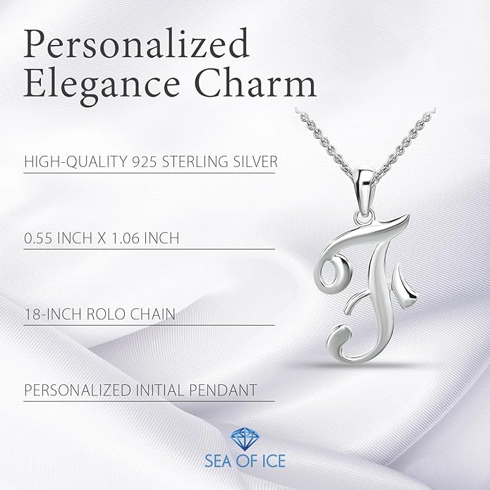 SEA OF ICE Letter Initial Necklace, Alphabet Letter Pendant Necklace, Sterling Silver, Gold, Rose Gold Necklace for Women, Elegant Initial Necklaces, Personalized Custom Women's Necklaces