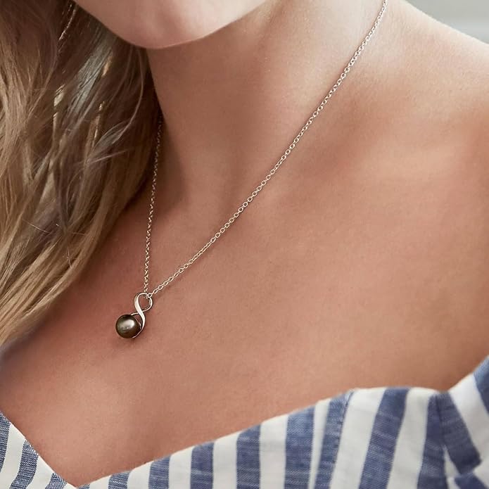 The Pearl Source Real Pearl Pendant for Women with Genuine AAA Quality Black Tahitian Cultured Pearl with Infinity Design