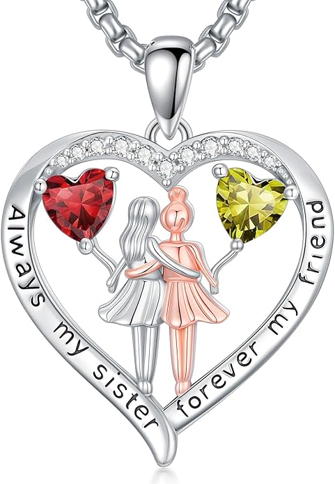 Always My Sister Forever My Friend Birthstone Pendant Necklace Women Jewelry Christmas Valentine Mothers Day Birthday Gifts for Women Sister From Sister