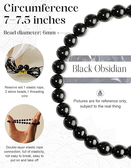 Handmade Natural Stone Beaded Stretch Bracelets,Healing Crystals Protection Bracelet,Spiritual Jewelry Gifts for Women & Men,Replacement Beads Included