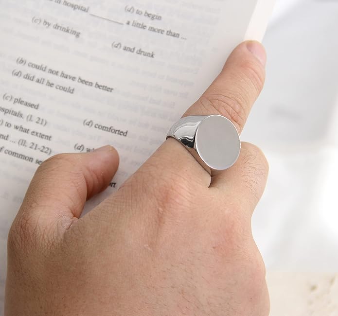 Stainless Steel Round Shape Classical Simple Plain Wedding Engagement Statement Pinky Band Signet Rings for Men Women Size 4-15