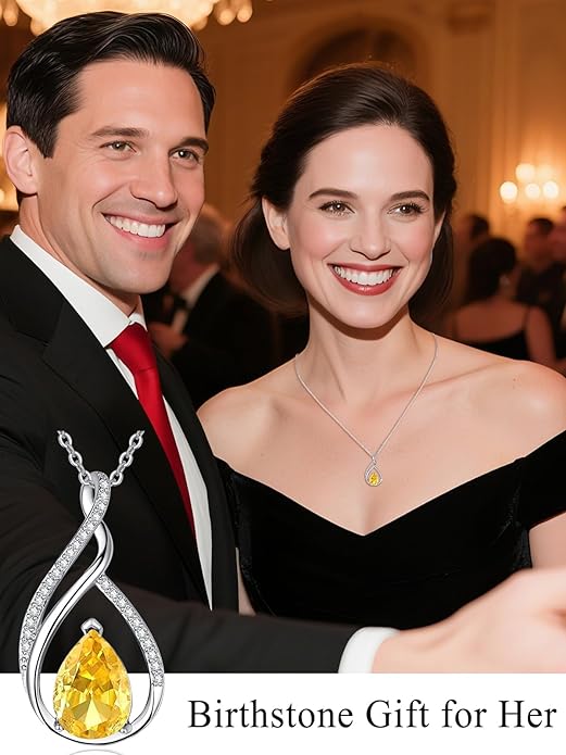 Teardrop Birthstone Necklace for Women 925 Sterling Silver Pear-Shaped Pendant Anniversary Mother's Day Birthday Jewelry Gifts for Her