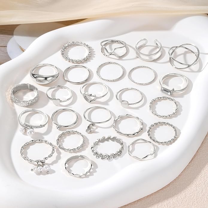 IFKM 51 Pcs Gold Knuckle Rings Set For Women Girls Vintage Stackable Joint Finger Midi Rings Dainty Cubic Zirconia Crystal Simple Twist Hollow Cute Rings Pack Jewelry Gift