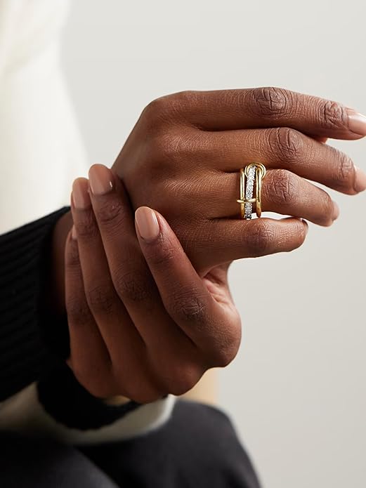 TLY Stackable Gold Rings for Women Non Tarnish 18K Gold Plated Interlocking Ring Stack Set Gold Silver Mixed Metal Statement Rings Dainty Cubic Zirconia CZ Fashion Connected Band Thumb Ring Size 4-11 Jewelry Gift for Women