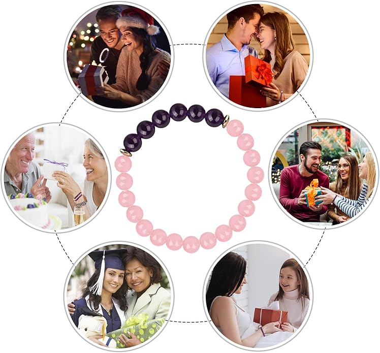 HOZEAL Rose Quartz Pink Opal Peru Crystal Bracelet, Love Friendship Crystal Stone Chakra Bracelet, Business Money Energy Wealth Good Luck Prosperity Feng Shui Beaded Bracelet for Men Women