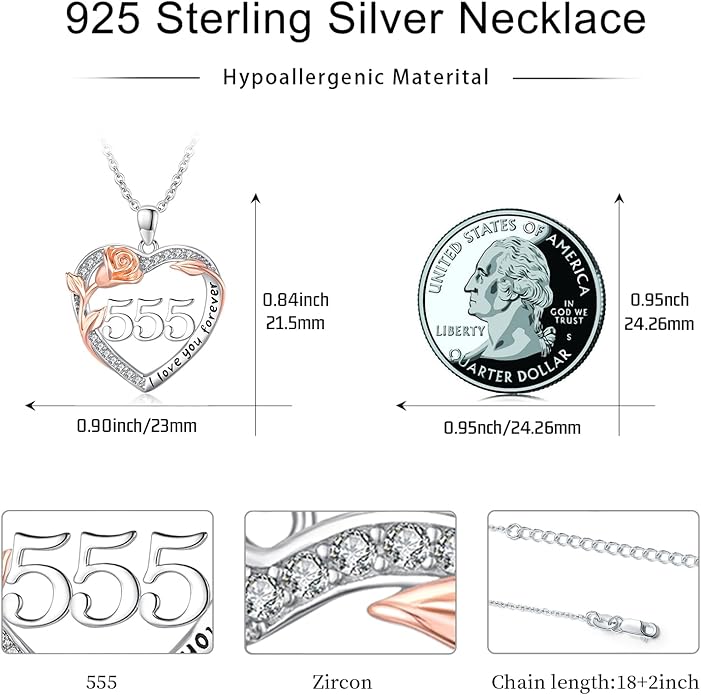 Number Necklace for Women 925 Sterling Silver Rose Angel Numbers Necklace Jewelry Birthday Gift for Grandma Mother
