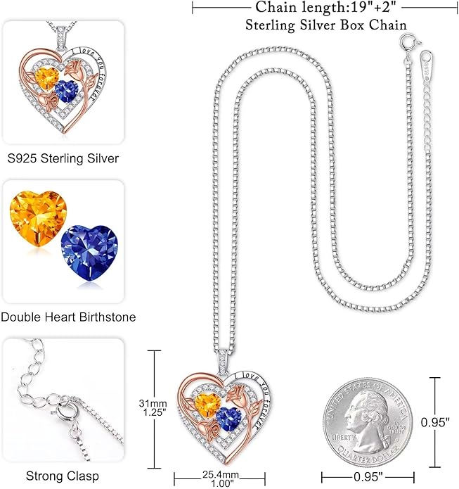 Iefil Birthstone Necklace for Women - Sterling Silver Birthstone Necklace Anniversary Birthday Gifts for Her Wife Mom Daughter