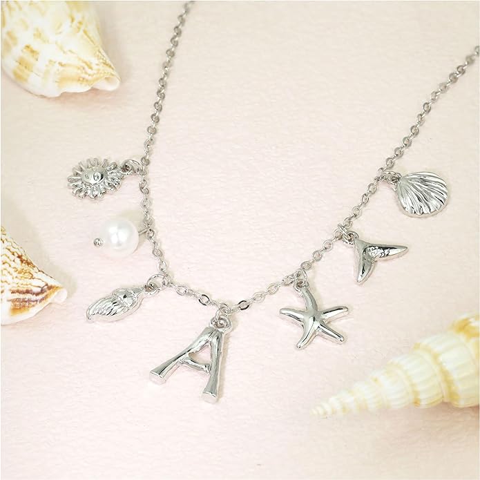 Initial Charm Necklace For Women Shell Letter Necklaces Gold Charms Pendant Boho Summer Seashell Beach 14k Starfish Surfer Jewelry Gifts