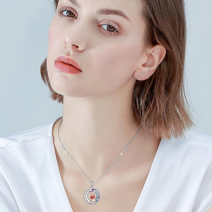 LILALO Bear Necklace Sterling Silver Moon Jewelry with I Love You To the Moon And Back Bear Gifts