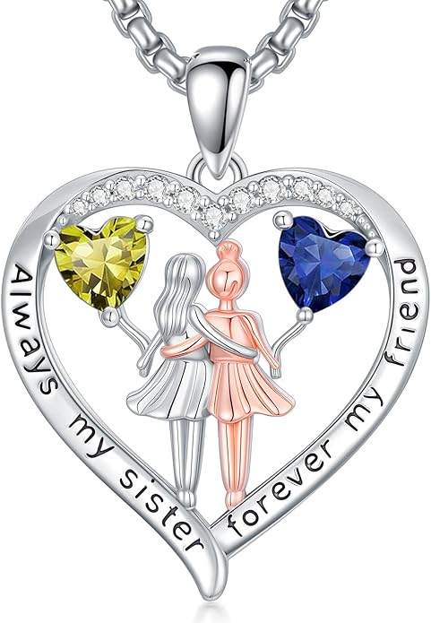 Always My Sister Forever My Friend Birthstone Pendant Necklace Women Jewelry Christmas Valentine Mothers Day Birthday Gifts for Women Sister From Sister