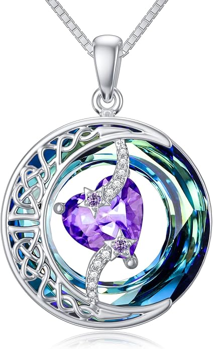 TOUPOP Birthstone Necklace 925 Sterling Silver Moon and Star Pendant with Blue Crystal Celtic Moon Jewelry Birthday Christmas Gifts for Women Mom Wife Her Daughter