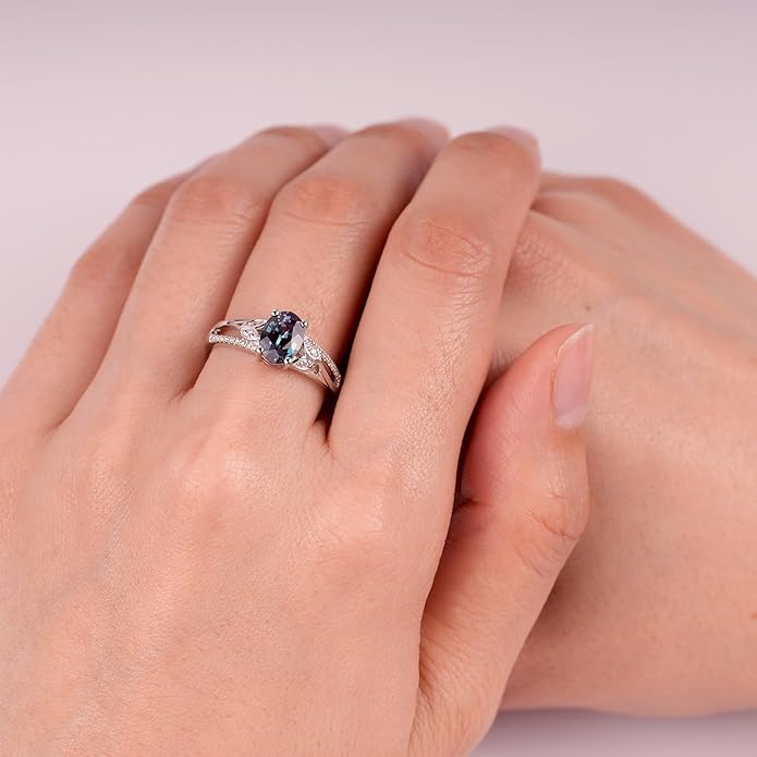 925 Sterling Silver Oval Shaped 8X6 MM Gemstone Ring Leaf Engagement Ring for Women Jewelry