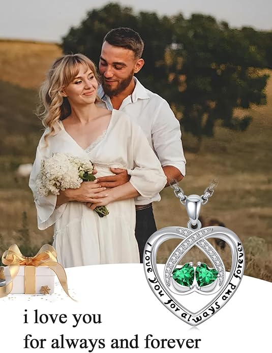 Birthstone Necklaces for Women I Love You for Always and Forever Heart Pendant Necklace Anniversary Jewelry Christmas Valentine Mothers Day Birthday Gifts for Her Wife Girlfriend