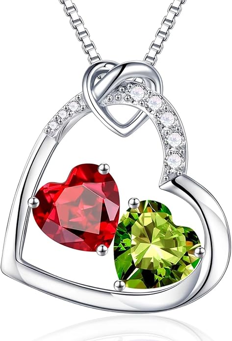 Iefil Birthstone Necklace for Women - 925 Sterling Silver Birthstone Necklace, Anniversary Birthday Gifts for Women Wife Girlfriend, Jewelry for Mom Daughter